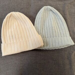 *BUNDLE of 2* J Crew Cashmere Ribbed Beanie | Cream & Blue